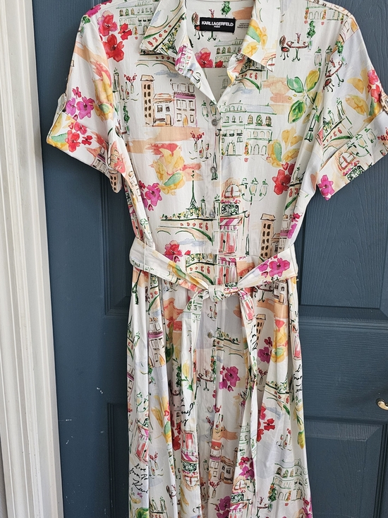 Karl Lagerfeld Dresses & Skirts - Karl Lagerfeld White Watercolor City Print Shirt Dress